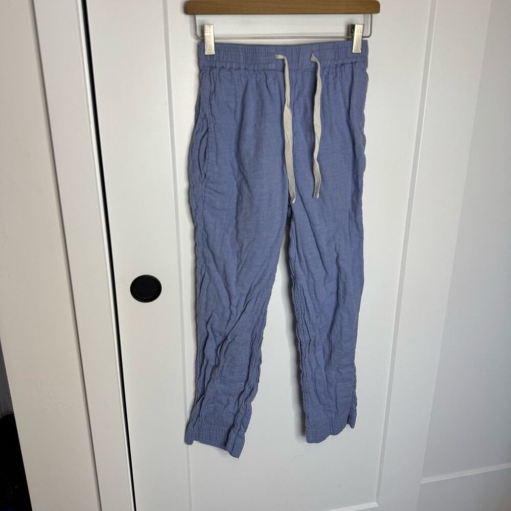 TOAST 100% Cotton Purple Blue Drawstring Ankle Crop Lagenlook Minimalist Pant